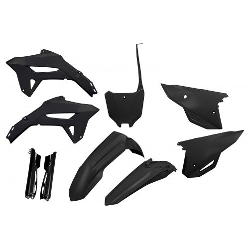 UFO Plastikkit in schwarz für Honda CRF250 Modell 2024, bestehend aus robusten Kunststoffteilen zur Aufrüstung und Erneuerung der Motorradverkleidung.