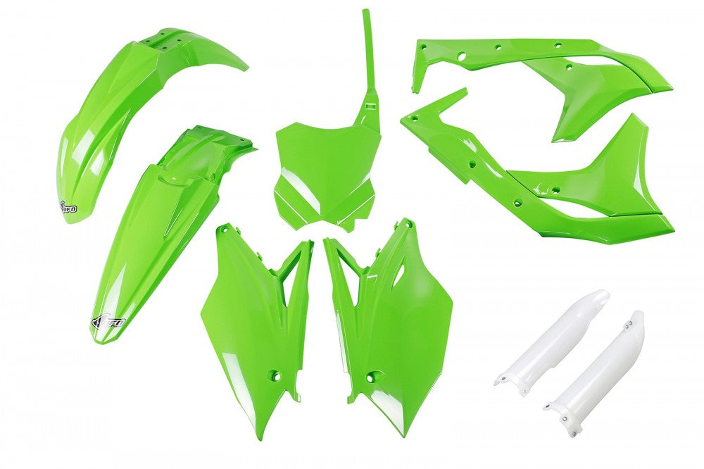 UFO Plastikkit Grün-Fluo für Kawasaki KX250F (2018-2020) – hochwertige Kunststoffverkleidung im originalgetreuen Design für verbesserte Performance und individuellen Look, ideal für Motocross und Offroad-Enthusiasten.