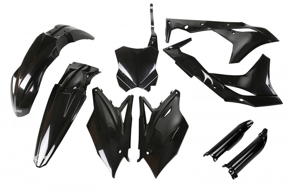 UFO Plastikkit Schwarz für Kawasaki KX250F (2018-2020) – hochwertige Kunststoffverkleidung im originalgetreuen Design für verbesserte Performance und individuellen Look, ideal für Motocross und Offroad-Enthusiasten.