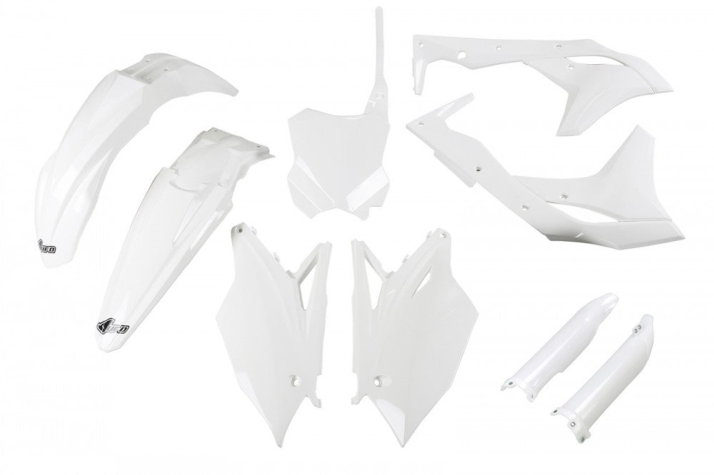 UFO Plastikkit Weiß für Kawasaki KX250F (2018-2020) – hochwertige Kunststoffverkleidung im originalgetreuen Design für verbesserte Performance und individuellen Look, ideal für Motocross und Offroad-Enthusiasten.
