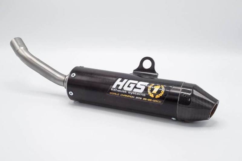 "HGS Endschalldämpfer 2T Racing Schwarz/Carbon für KTM SX 125 – Leistungssteigerung für 2-Takt Motocross Motorräder"