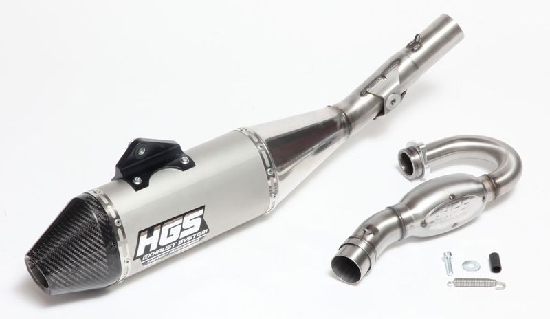 "Komplettabgasanlage von HGS für KTM SXF 350 Modelle 2019-2022, hochleistungsfähiger Auspuff mit optimierter Leistung und passgenauer Montage."