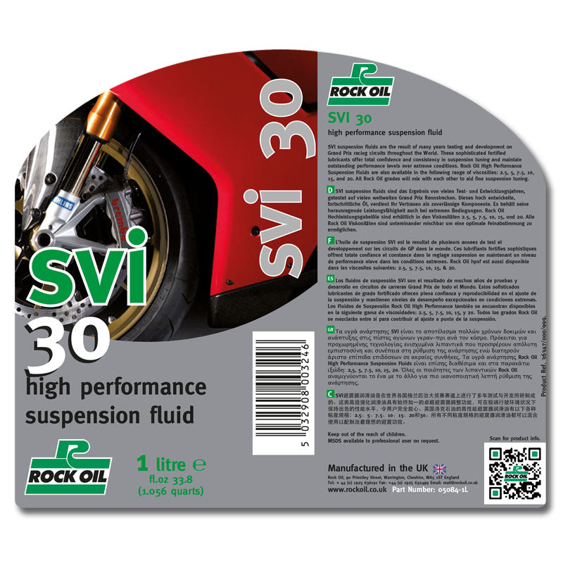 „Rock Oil SVI Suspension Fluid 30 – Premium Gabelöl für Motocross-Motorräder, ideal für Servicearbeiten und Wartung von Fahrwerken. Dieses hochwertige Suspension Fluid sorgt für herausragende Dämpfungsleistung, präzise Fahrwerkskontrolle und verbessert die Fahrperformance unter extremen Offroad-Bedingungen. Perfekt geeignet für anspruchsvolle Motocross-Einsätze, verlängert es die Lebensdauer der Gabeln und sorgt für eine stabile Fahrdynamik auf verschiedenen Terrains.“